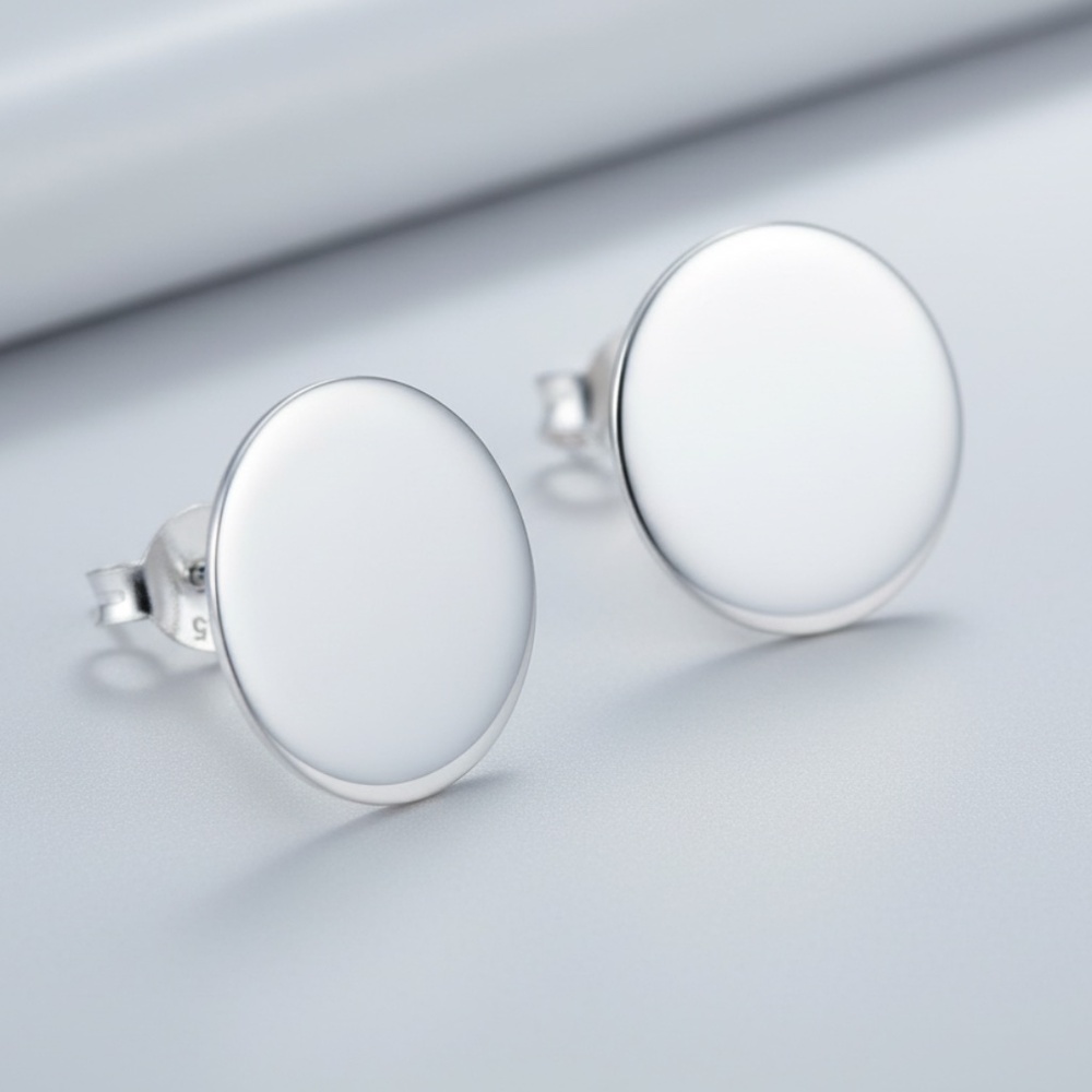 Sterling Silver .925 Round Flat Stud Earrings Unisex Adults‎
